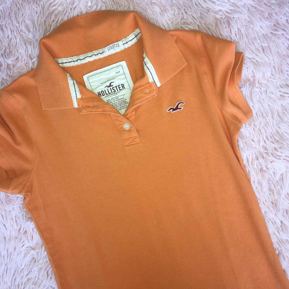 Hollister Orange Stretch Polo Top with Embroidered Logo · Size M - Picture 4 of 6